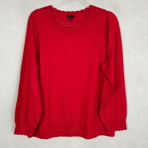 Talbots plus size 1X red sweater cotton wool scalloped trim puff long sleeve